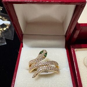 Gold Snake Ring with Green Accent - Women Jewelry